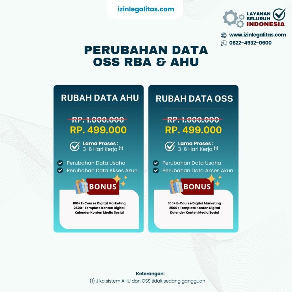 biaya jasa perubahan data oss rba ahu