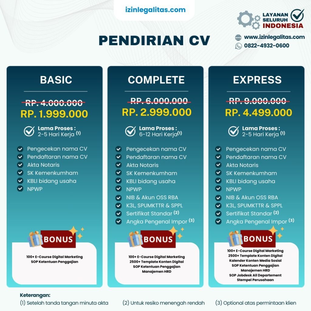 biaya pendirian cv