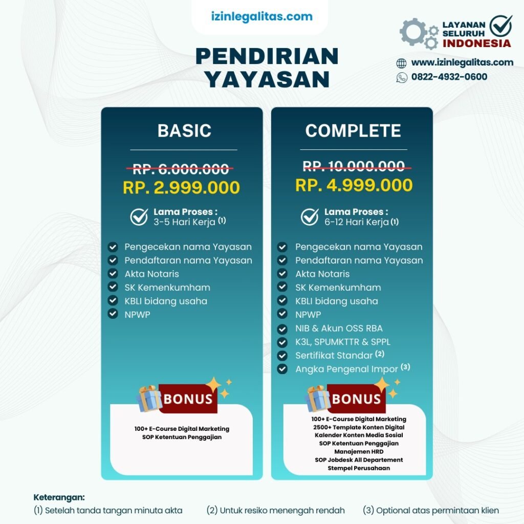 biaya pendirian yayasan