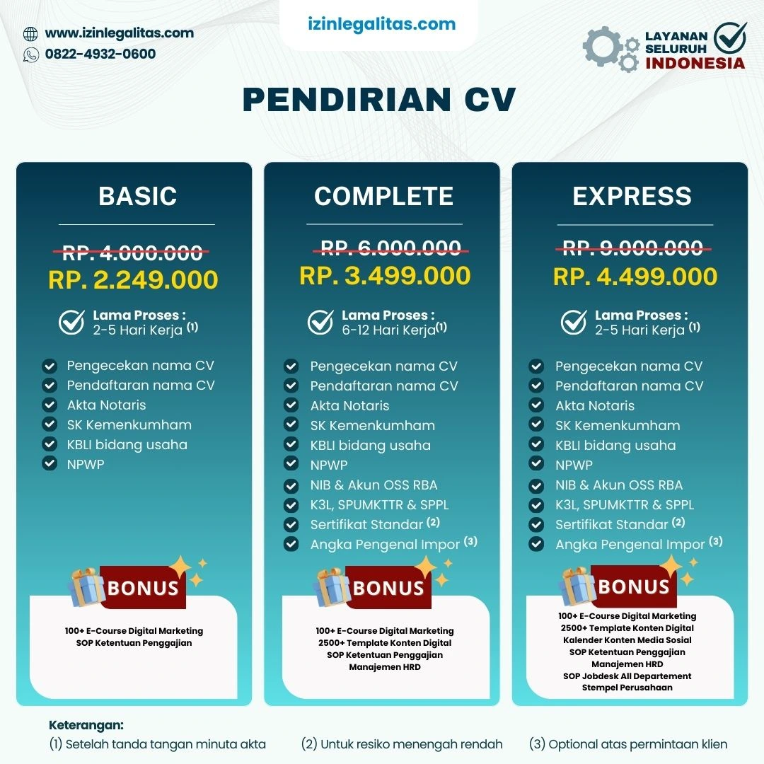 biaya pendirian cv izin legalitas