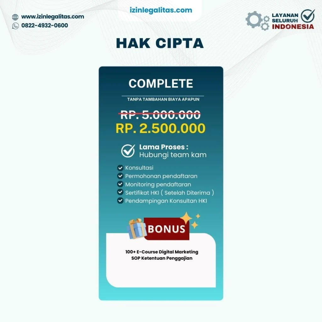 biaya pengurusan pendaftaran hak cipta