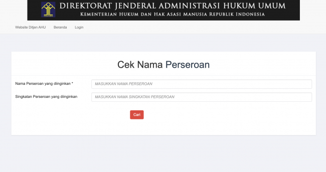 Kolom pencarian untuk memasukkan nama PT